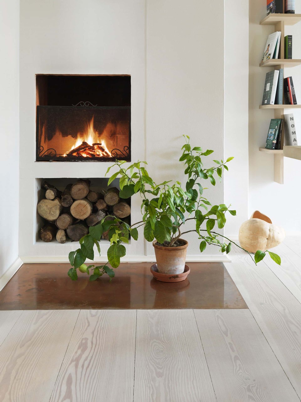 douglas fir floor lye white soap underfloor heating fireplace dinesen country home.jpg