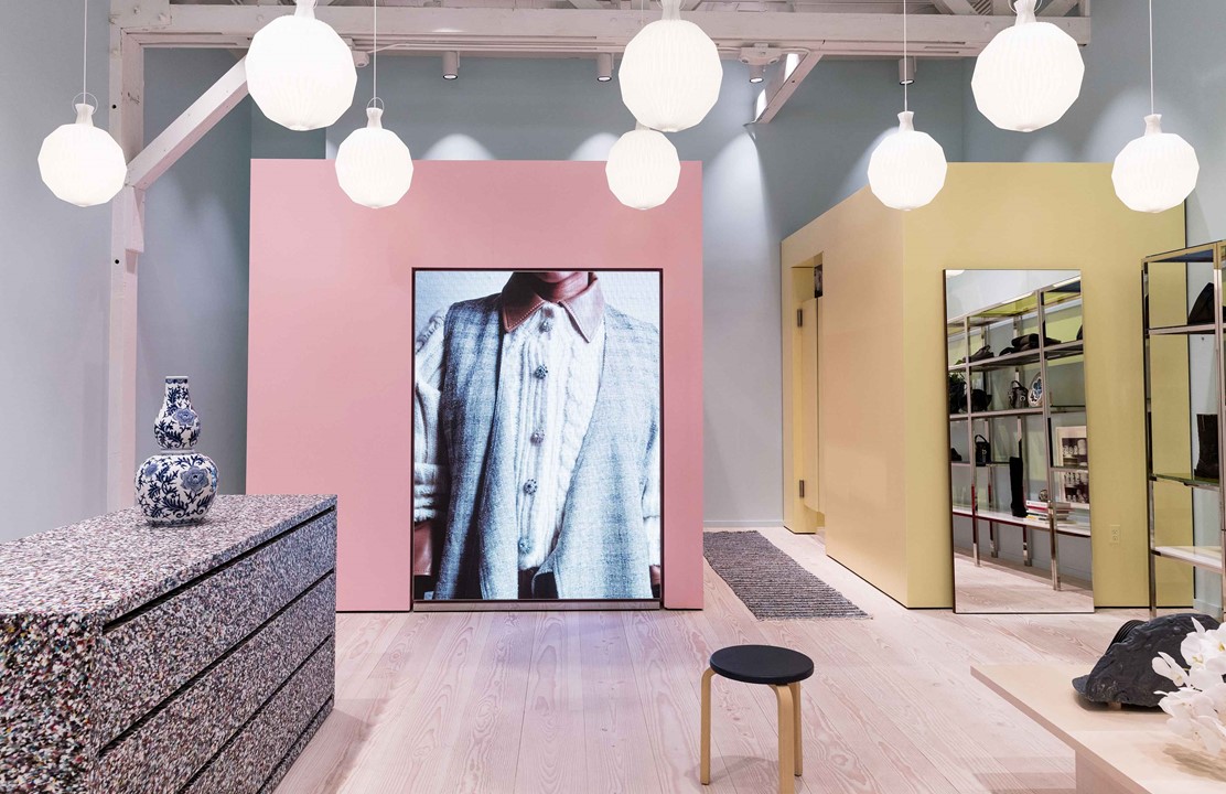 Douglas flooring in Ganni store in LA.